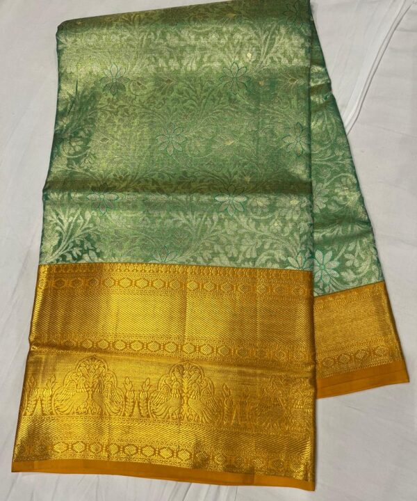 Pista Green Kanchipuram Silk Saree with Gold Zari Border