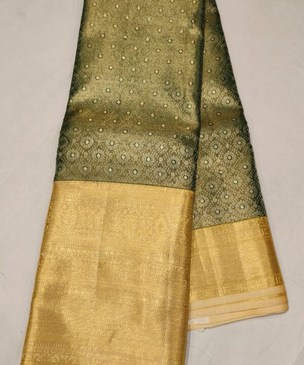 Olive Green Kanchipuram Silk Saree with Rich Gold Zari Border and Butta Design