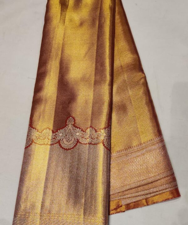 Gold Tissue Saree, Kanjivaram Silk, Pure Pattu, All-Over Brocade, Heavy Zari, Golden Saree.