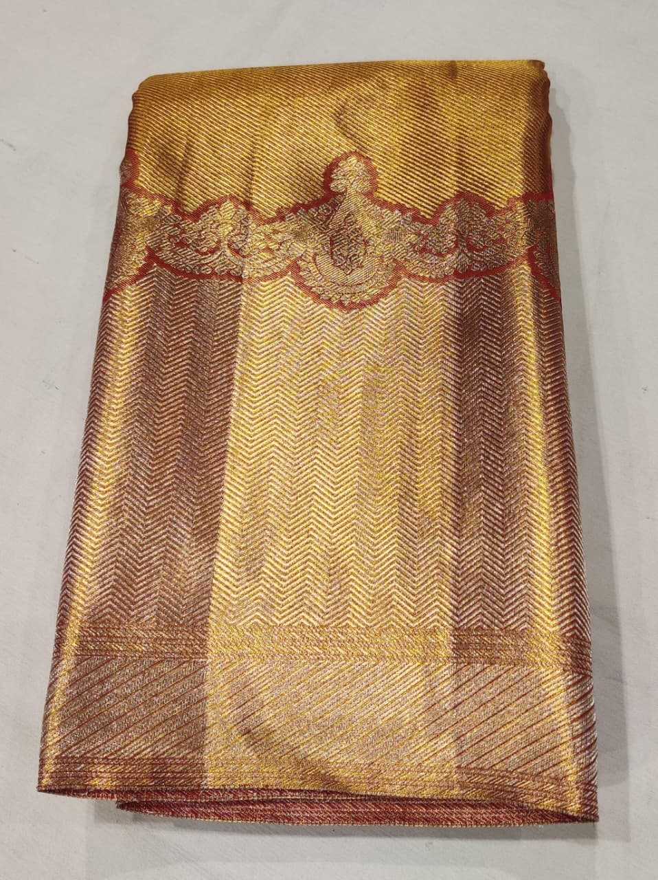 Gold Tissue Saree, Kanjivaram Silk, Pure Pattu, All-Over Brocade, Heavy Zari, Golden Saree. - Image 2